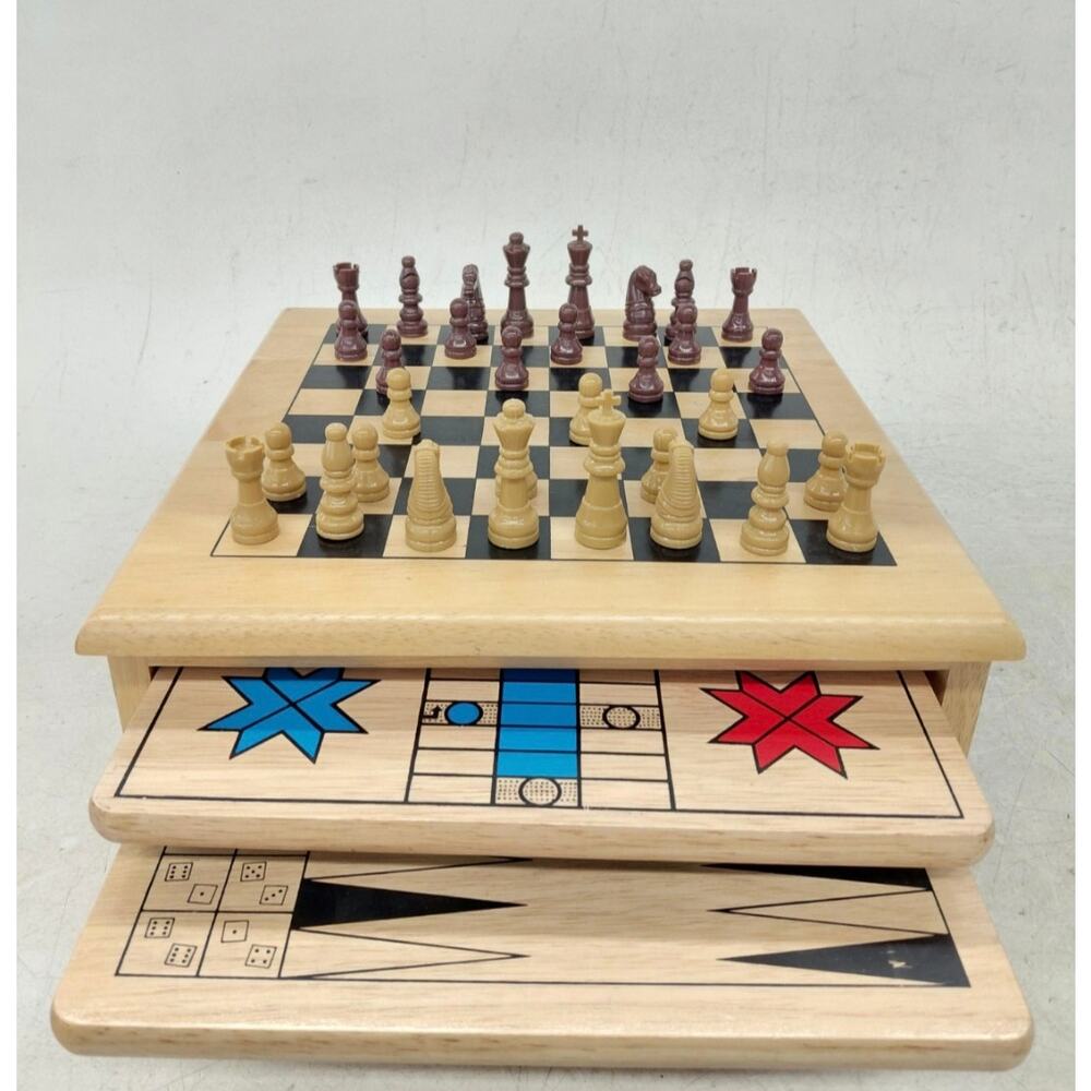 PHILIOS WOODEN GAME COMPENDIUM MULTI GAMES SET - Picture 3 of 4